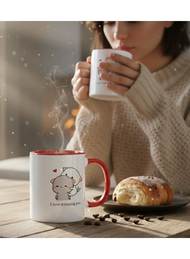 ميلز كوب قهوة سيراميك أحمر بلونين عليه عبارة "أحب إزعاجك" - هدية رائعة لعيد الحب - Image 2